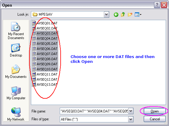 Choose one or more VCD files you want to convert