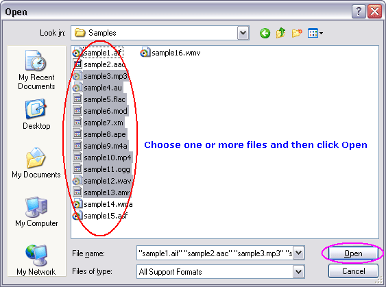 Choose one or more WAV files you want to convert