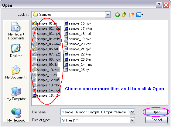 Choose one or more DIVX files you want to convert